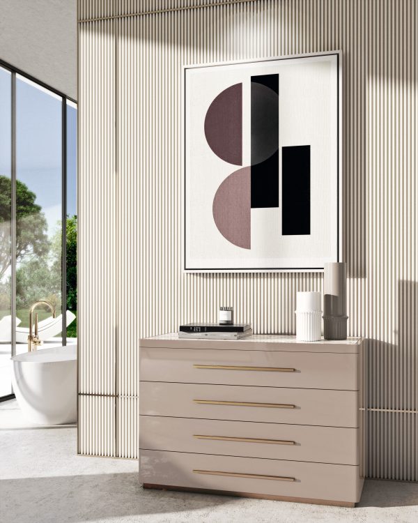 Mozart chest of drawers in Avana finish and with bronze details 