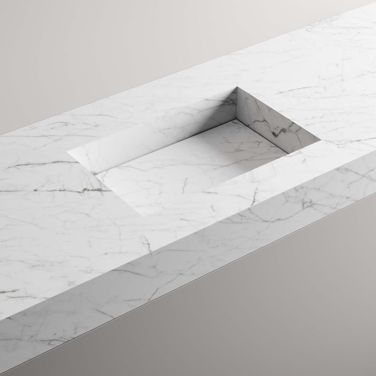 Rock integrated washbasin in porcelain stone